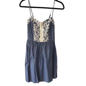 Spaghetti Strap Embroidered Bodice Chambray Dress